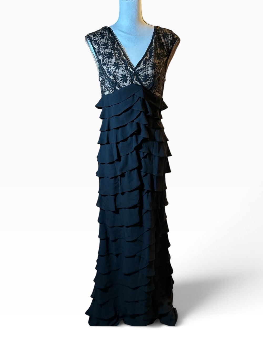 Adrianna Papell Lace and Shutter Pleat Gown